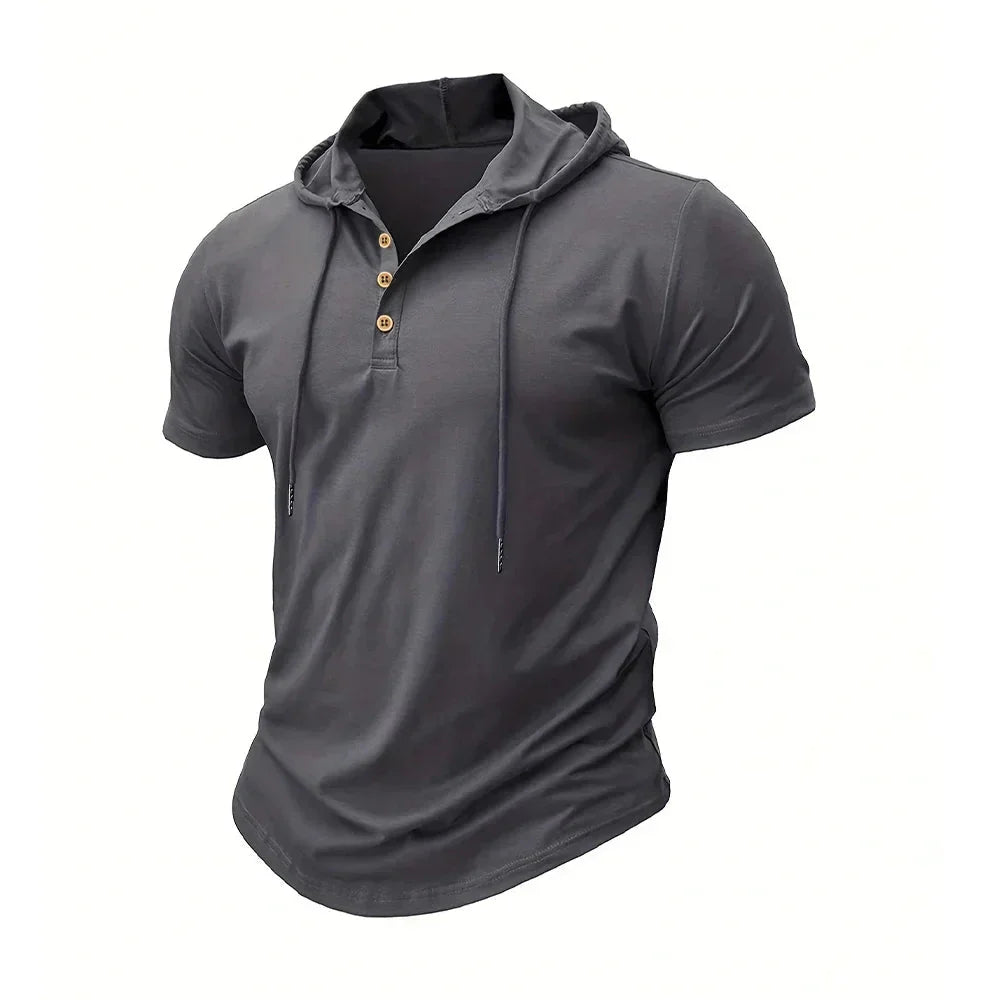 Men T Shirts  Summer Slim Fitness Hooded Short-Sleeved Bodybuilding Quick Dry Tshirt Male Gym Clothes Breathable Sports Tops