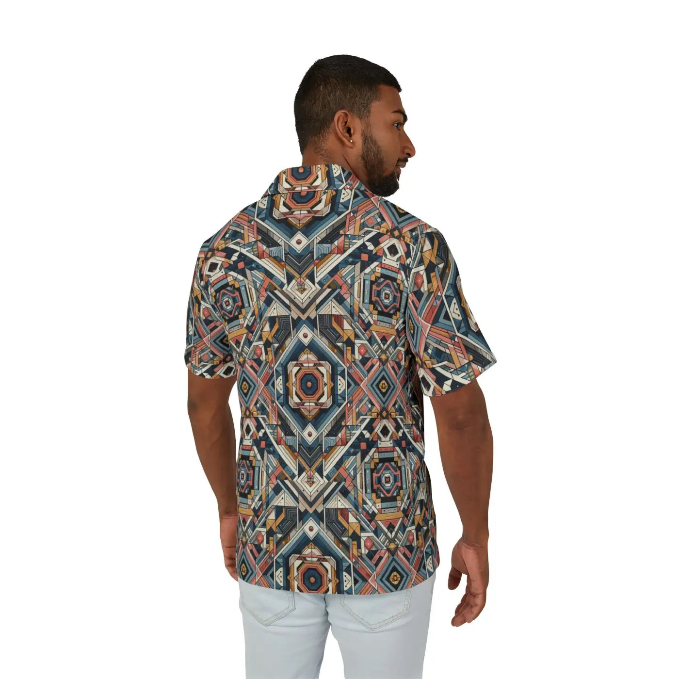 Vibrant Geometric Hawaiian Camp Shirt - Linen Look - Dipaliz