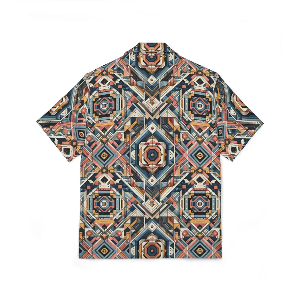 Vibrant Geometric Hawaiian Camp Shirt - Linen Look - Dipaliz
