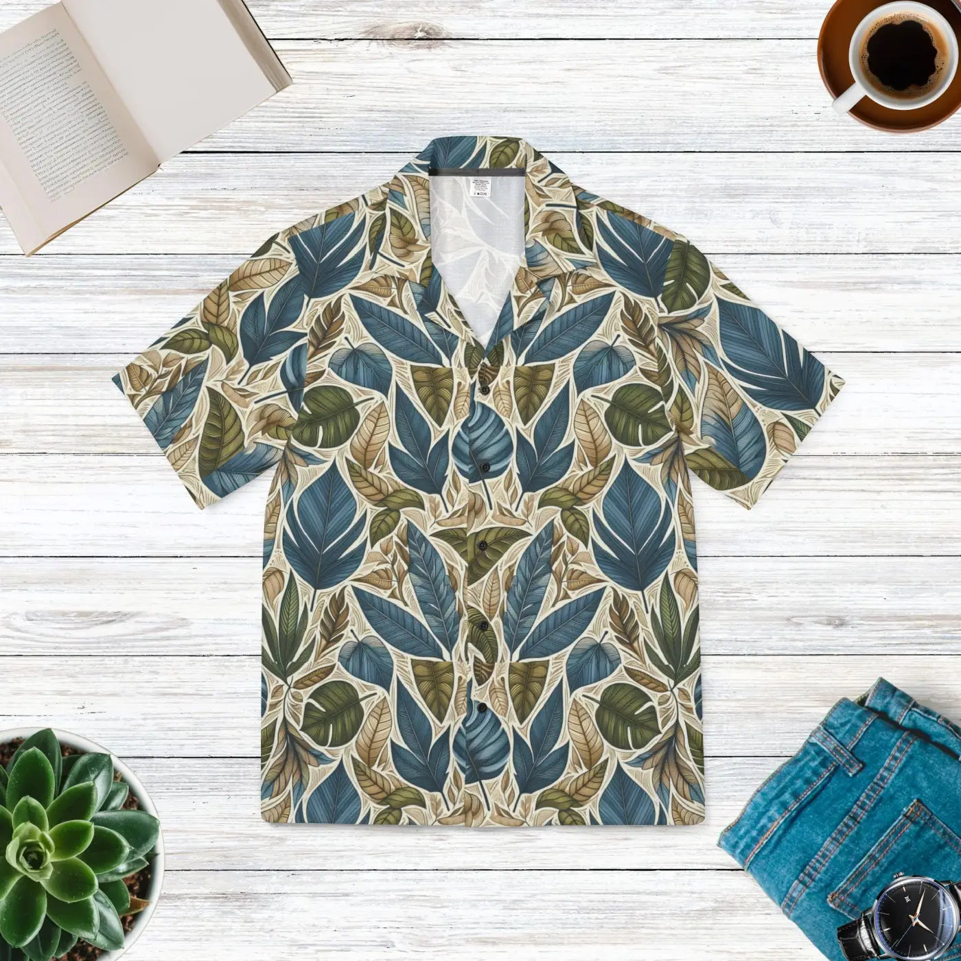 Tropical Leaf Hawaiian Camp Shirt - Summer Beach - Dipaliz