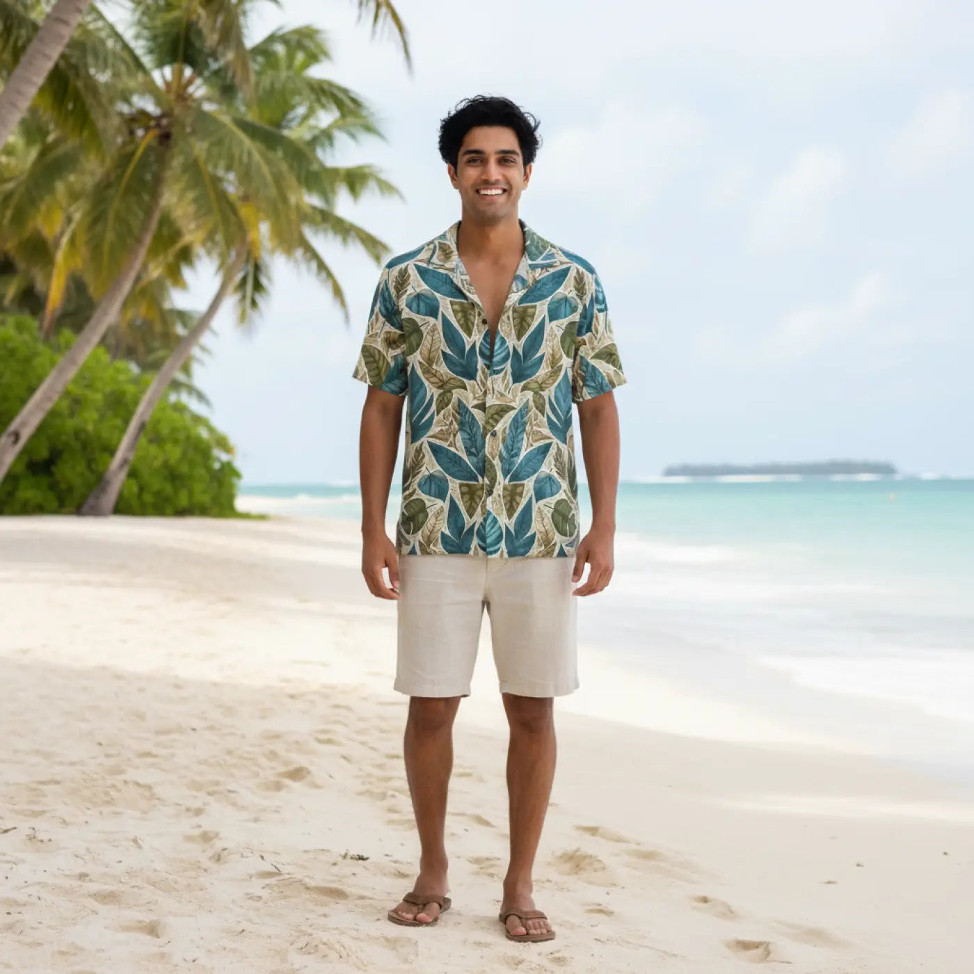Tropical Leaf Hawaiian Camp Shirt - Summer Beach - Dipaliz